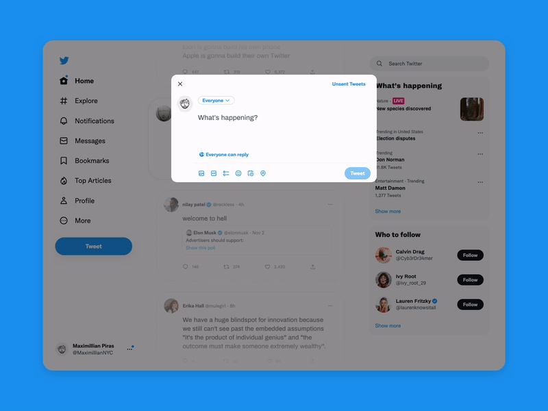 Twitter’s tweet composer displays a contextual menu when text is highlighted that allows a user to add styling such as bold, italic, or strikethrough.