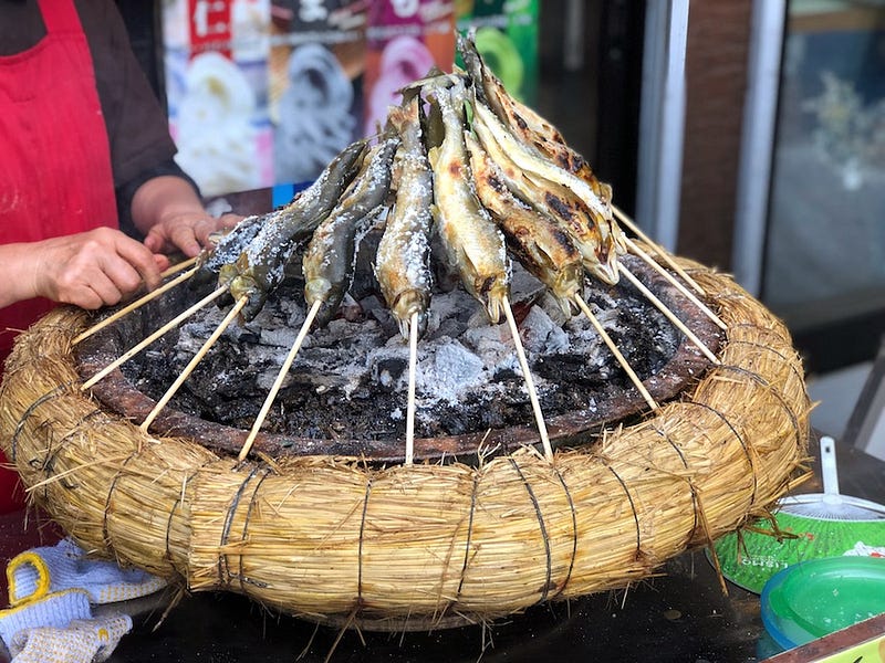 Ayu-no-Shioyaki roast over coals at Kashima Jingu in Ibaraki Prefecture