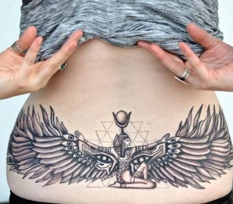 Egyptian-themed Tummy Tuck Cover-up Tattoo