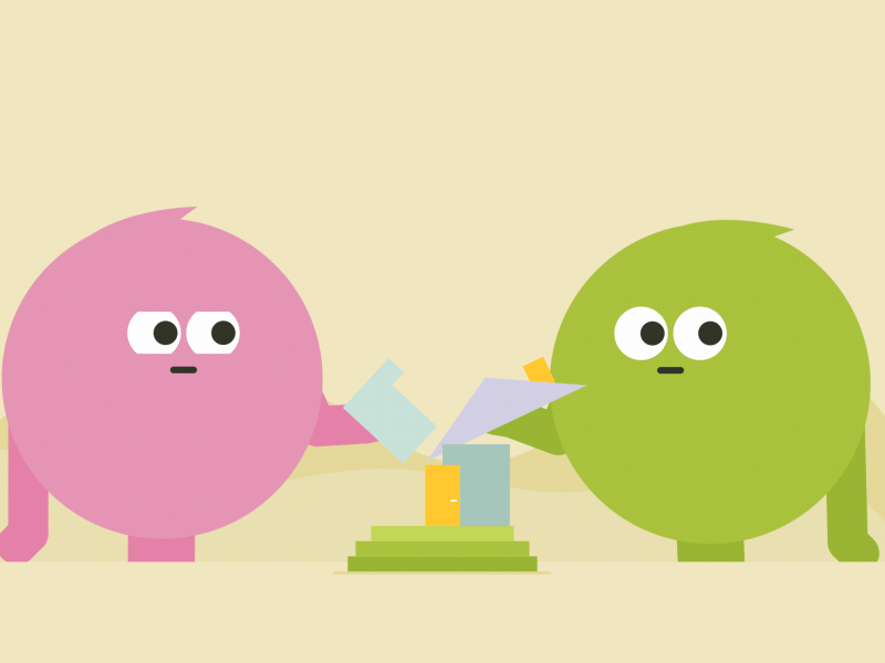 Gif of two cartoon monsters compromising