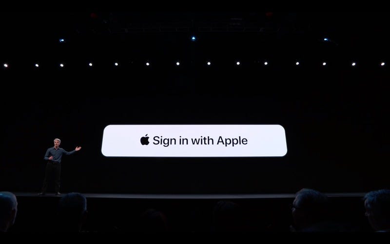 Sign In with Apple feature announcement at the 2019 Apple world wide developer conference in California.