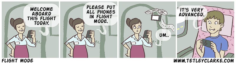 Cartoon about flight mode on an air plane