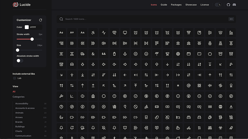 The maintained fork of Feather Icons, now with 1,500+ icons. Best for clean, modern interfaces.