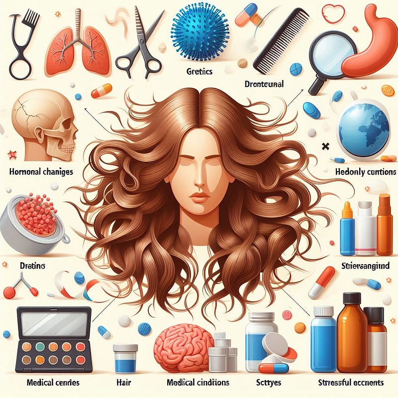 Exploring the causes of hair loss: genetic factors, hormonal changes, medical conditions, medications, stress, and hair treatments, with insights into prevention and management for healthy hair regrowth.