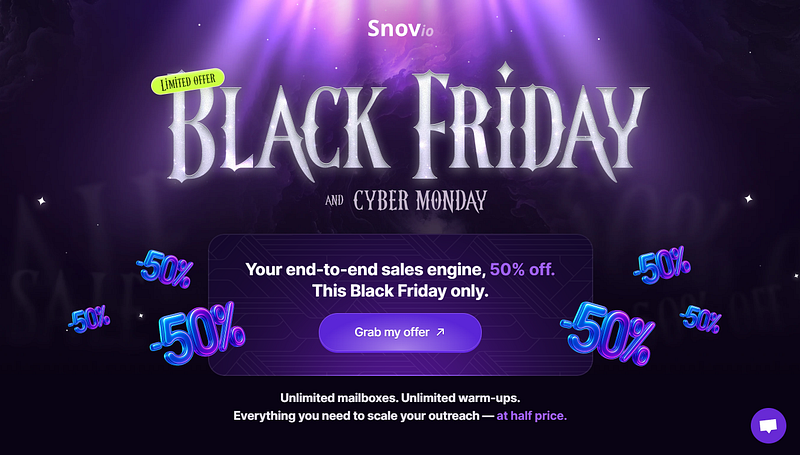 snov io black friday sale 2025 50% off