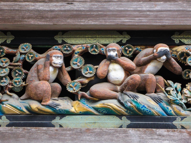 The Nikko Toshogu Shrine’s famous “hear no evil, speak no evil, see no evil” monkeys