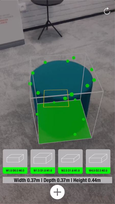 The final 3D MBR that fits the green dot cloud points.