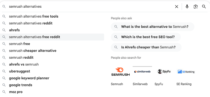 semrush alternative google search result at AISO Blog