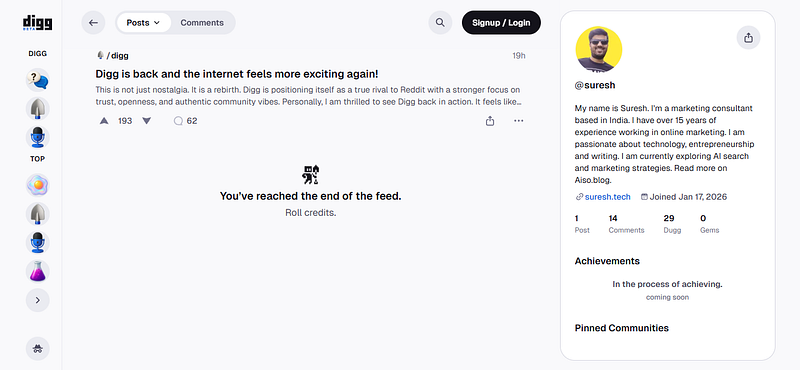 digg profile account for suresh on Suresh.tech