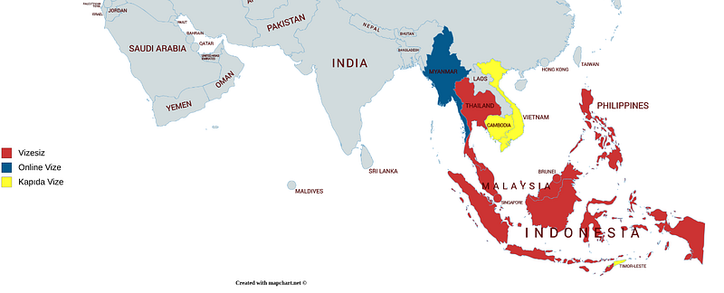 Güneydoğu Asya Vizesiz Ülkeler ülke haritası
