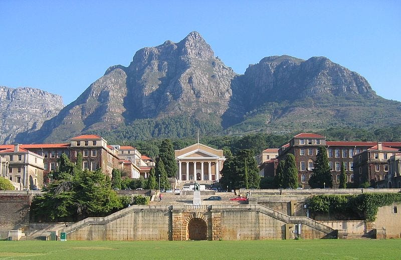 A front view of the Upper Campus of the University of Cape Town, with Devil’s Peak in the background