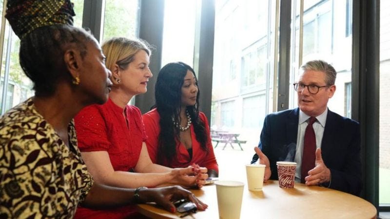 Photo of Keir Starmer sitting down with Windrush campaigners and one of his MPs