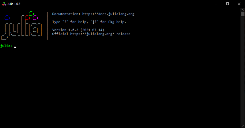 Julia.exe makes this little window appear, which acts as a REPL for you to work with. © Florent Poux