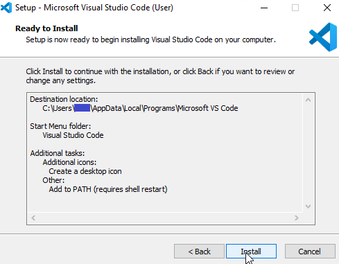 Click install for Visual Studio Code