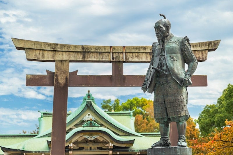 A statue of Toyotomi Hideyoshi at Hokoku Shrine in Osaka.