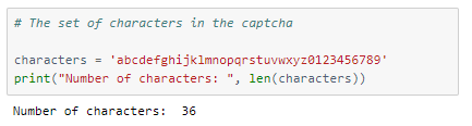 Characters in the captcha