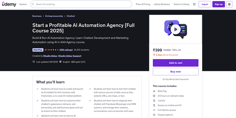 Start a Profitable AI Automation Agency [Full Course 2025] — Udemy