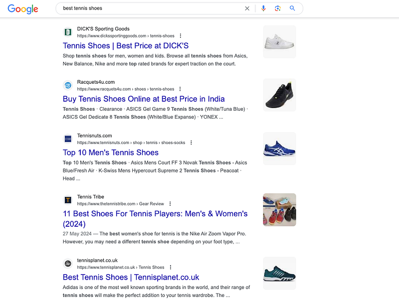 Google search results