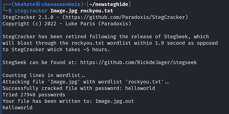 Actual use of stegcracker tool