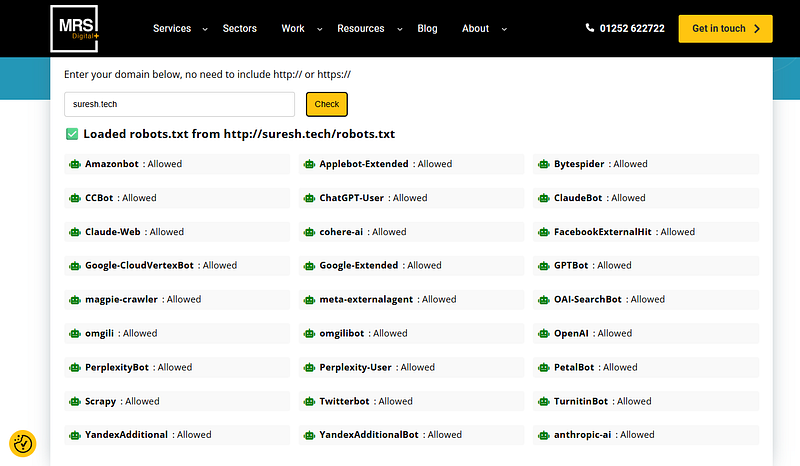 mrs digital ai crawler report for suresh.tech