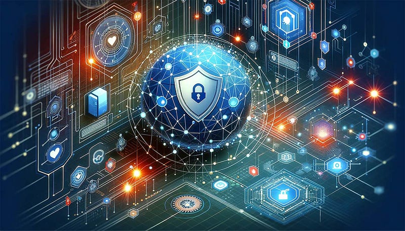 A virtual image showing a lock icon surrounded by lines and sections