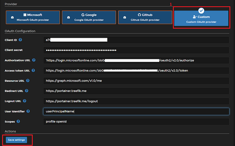 Portainer Custom OAuth Azure AD