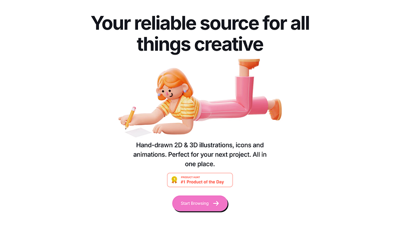 Clean, modern illustrations in multiple styles (flat, hand-drawn, 3D). Best for tech startups and SaaS landing pages.