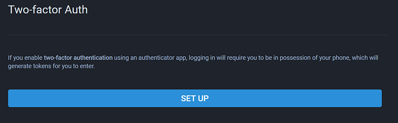 Example of the Set Up window for 2FA