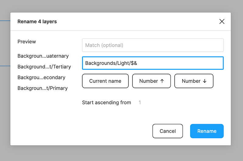 Rename dialog box — including Current Name