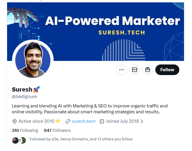 X profile twitter Suresh.tech