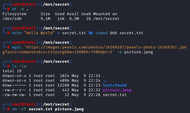 Image of commands I used to set up file system for forensic analysis