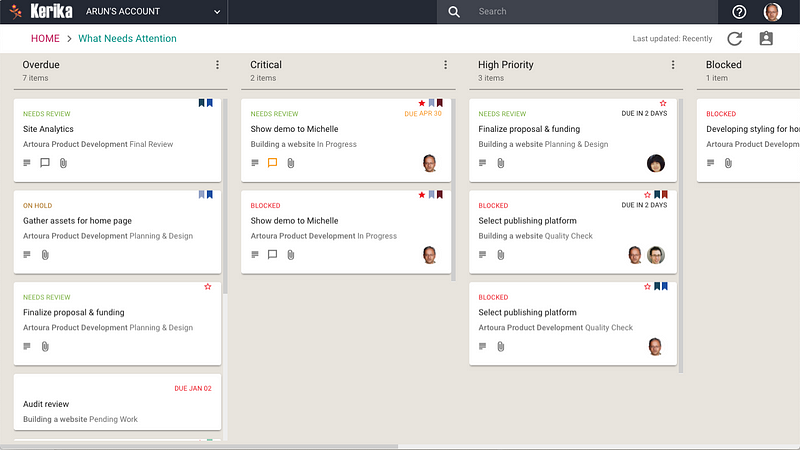 A screenshot showing important cards from several different Kanban and Scrum boards