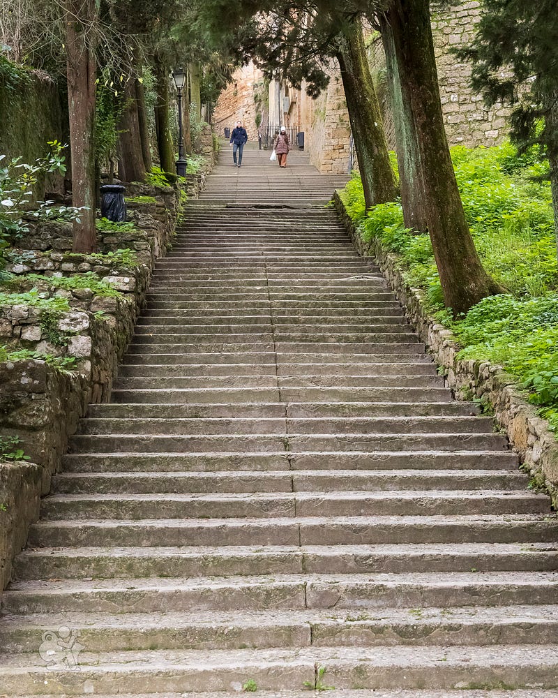 A brick stairway leading up to the center of the town of Volterra A brick stairway leading up to the center of the town of Volterra