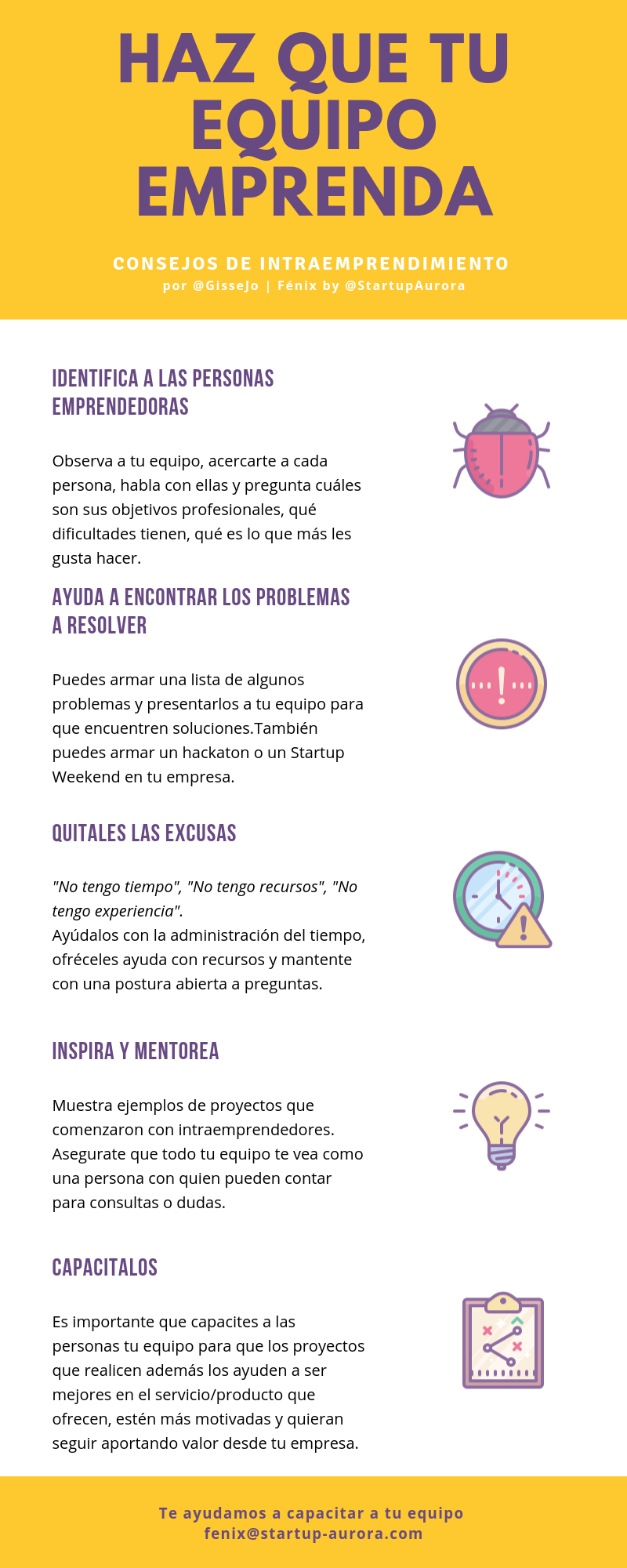 infografia con los consejos resumidos / intraemprendimiento