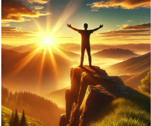 A person celebrating success, arms outstretched in joy.