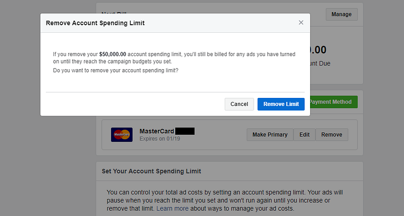 remove account spending limit