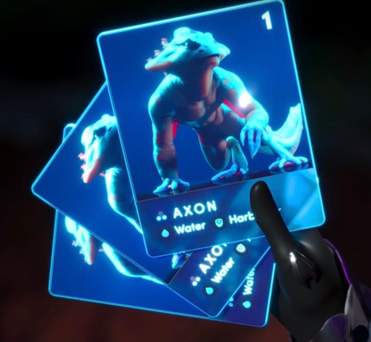 Arlen holding 3 Axon cards.