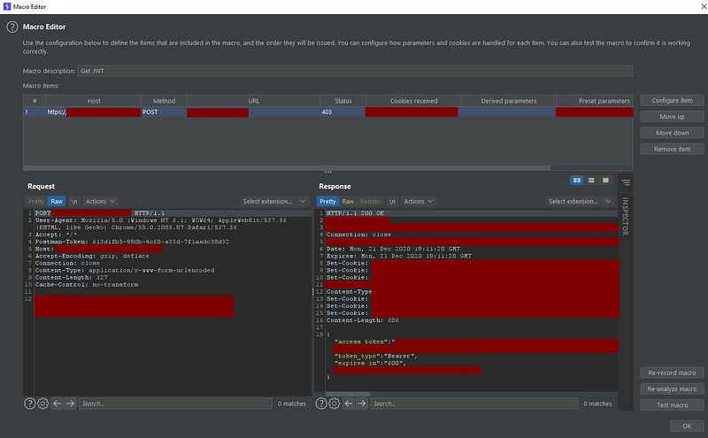 Recording a macro in Burp Suite