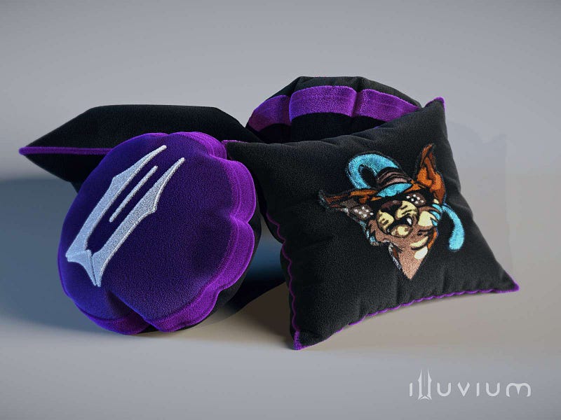 Dash and Illuvium logo pillows.