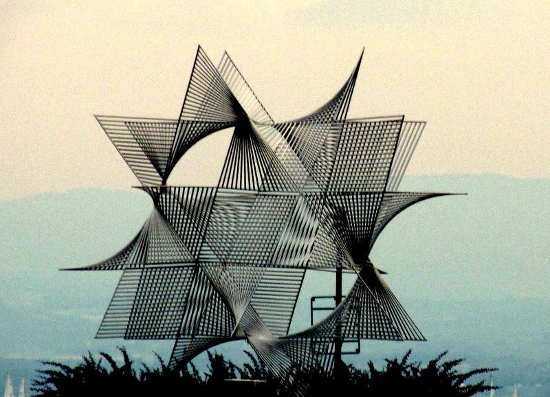 Star of the Lake metal sculpture, overlooking Lake Geneva and the Alps, Lausanne, Switzerland