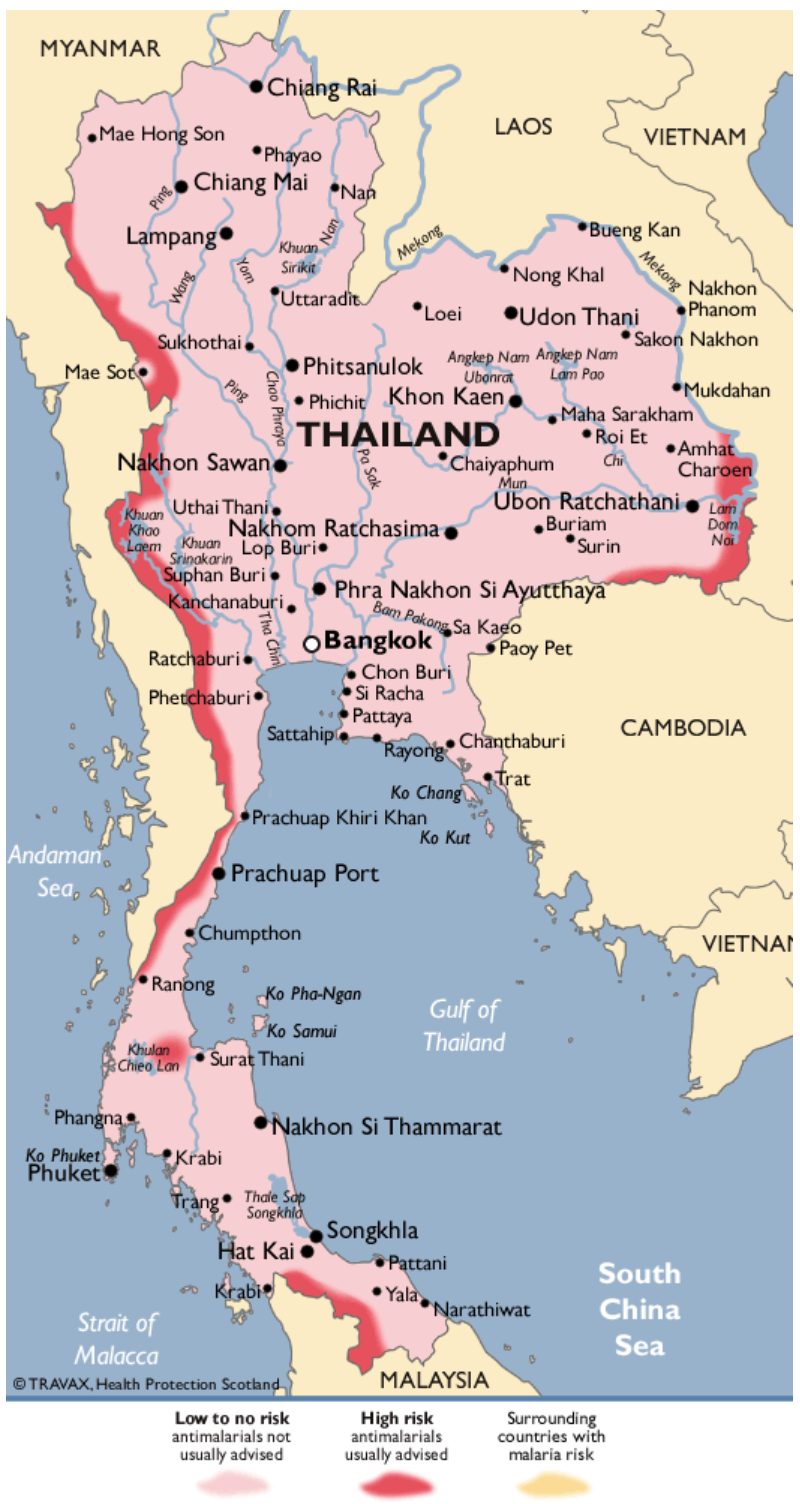 Malaria risk map for Thailand, 2019