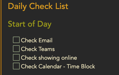 Daily Check List