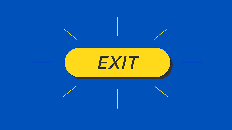 Yellow button labeled “exit”