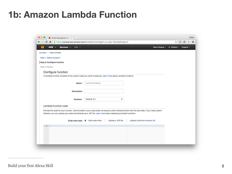 Step 1b: Amazon Lambda Function