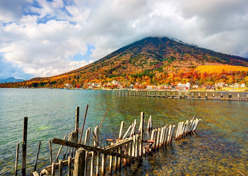 Tochigi Prefecture’s Lake Chuzen-ji and Mt. Nantai during autumn