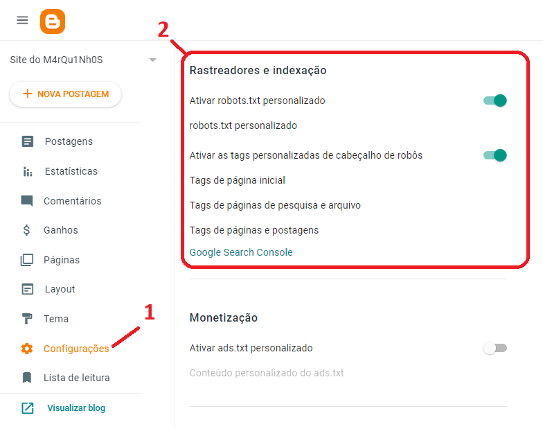 mostrando como ativar robots.txt personalizados