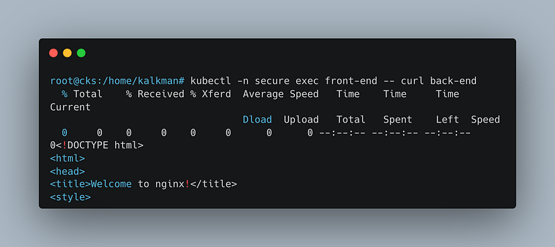 A screenshot of a Mac OS terminal showing how the back end pod can be reached using a curl command