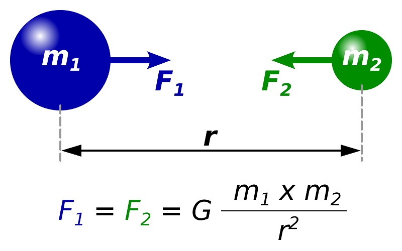 Telling a real law  from a fake one: Both m1 and m2 exert a force on each other: F1 and F2 respectively. Both forces are equal to F1 = F2 = G*((m1*m2)/r²)