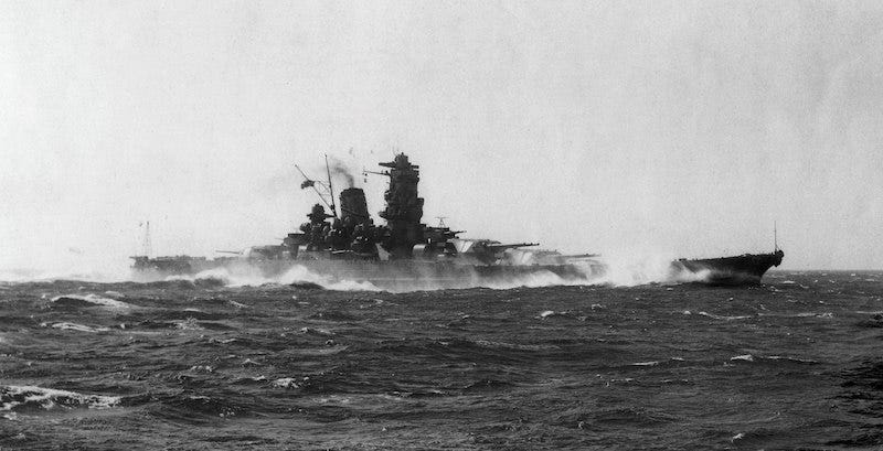A historical photo of Japan’s Yamato battleship while out at sea
