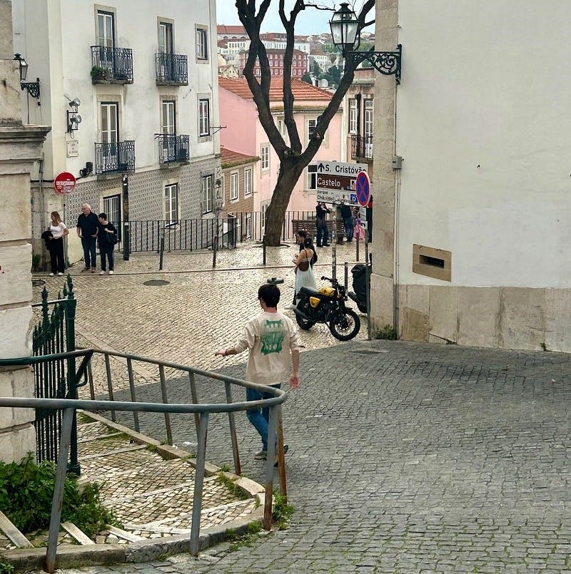 A street in the picturesque neighborhoods of Lisbon, Portugal.